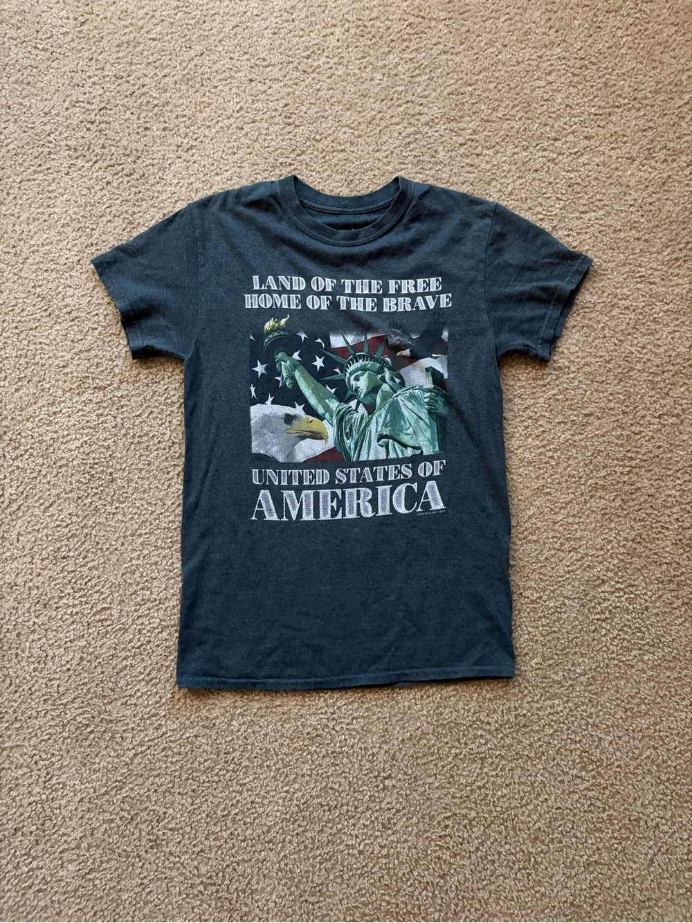 Black Statue of Liberty Graphic Tee - Patriotic Short Sleeve Shirt size small